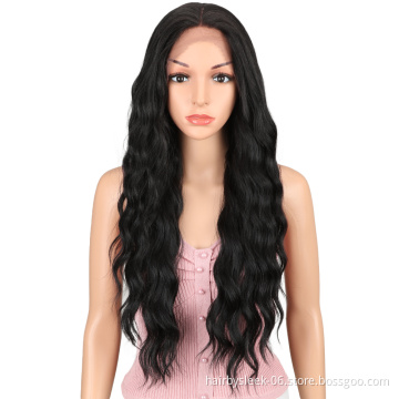 Fashion HT 28 inch wave hair lace frontal wig synthetic hair for women bohemian nature color hair synthetic wigs